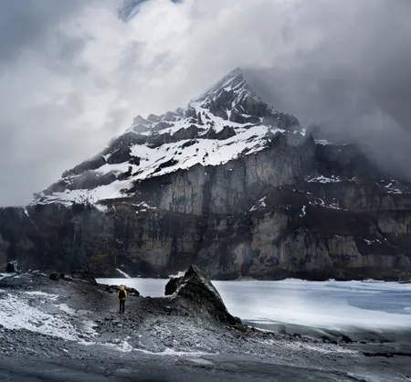 High mountain covered by clouds in Switzerland