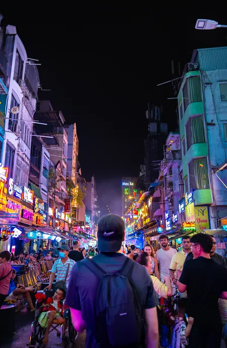 Streets of Vietnam illuminated in the middle of the night